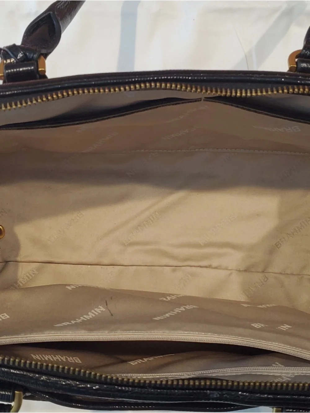 Brahmin Black Wallet & Brown Snake-Print Tote w/ Black Handles & Gold Hardware